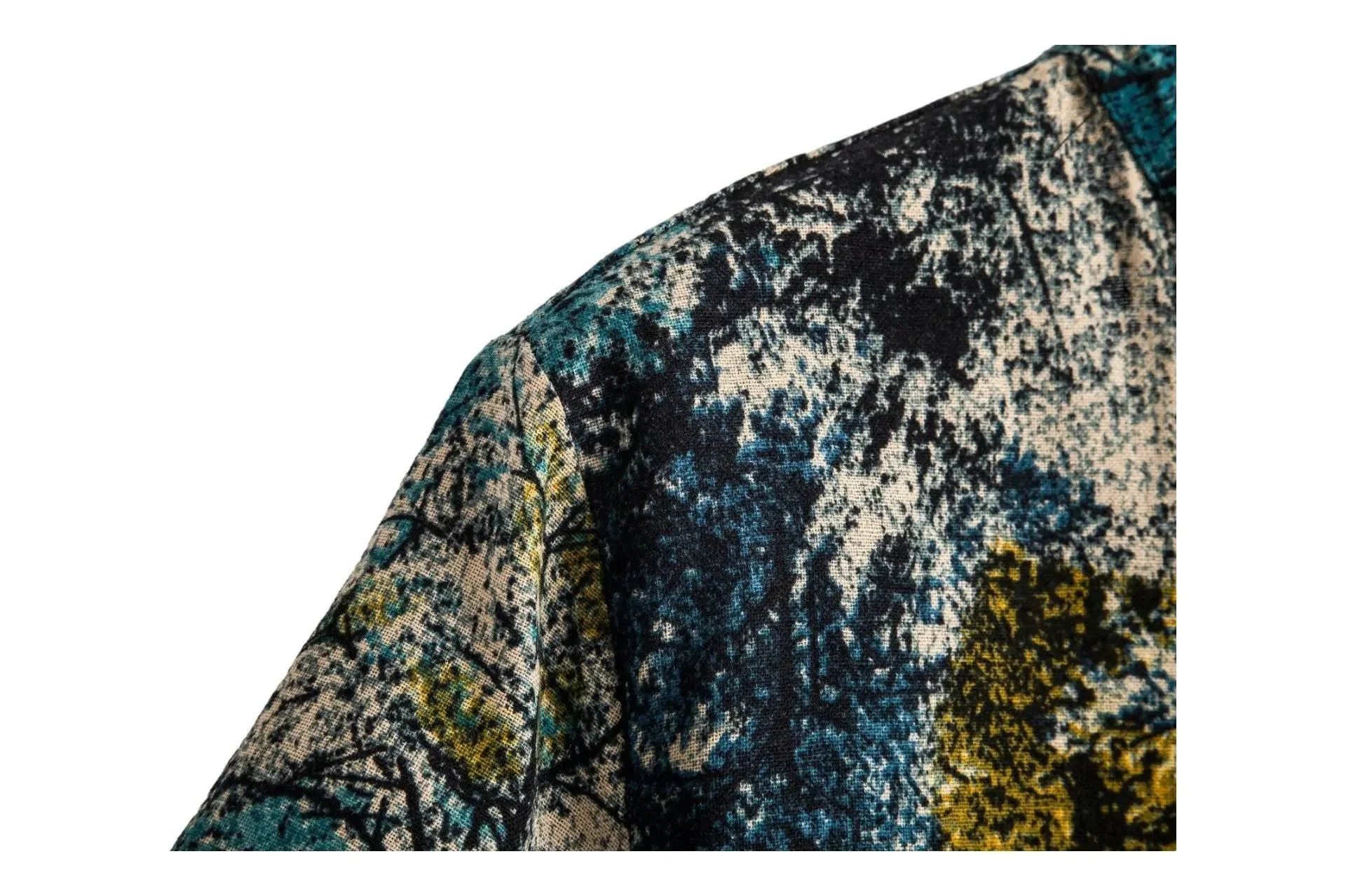 Pattern Button-up Mandarin Collar Shirts - Image 4