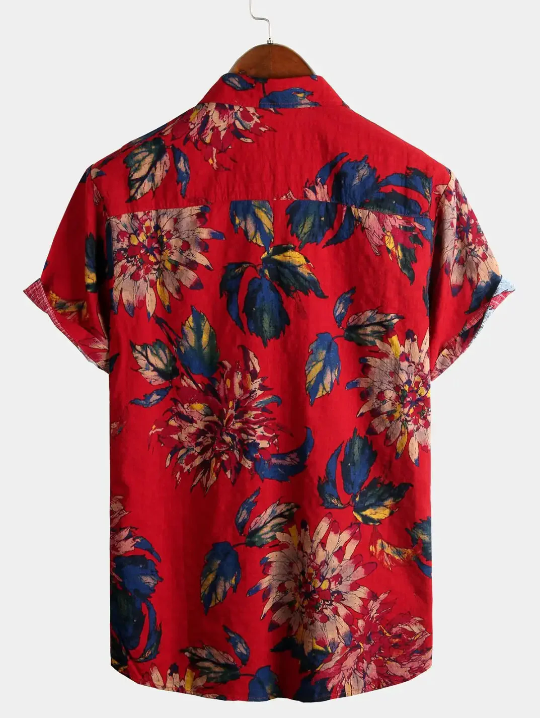 Red Retro Floral Cotton Tropical Hawaiian Shirt at Dan Flashes - Image 2