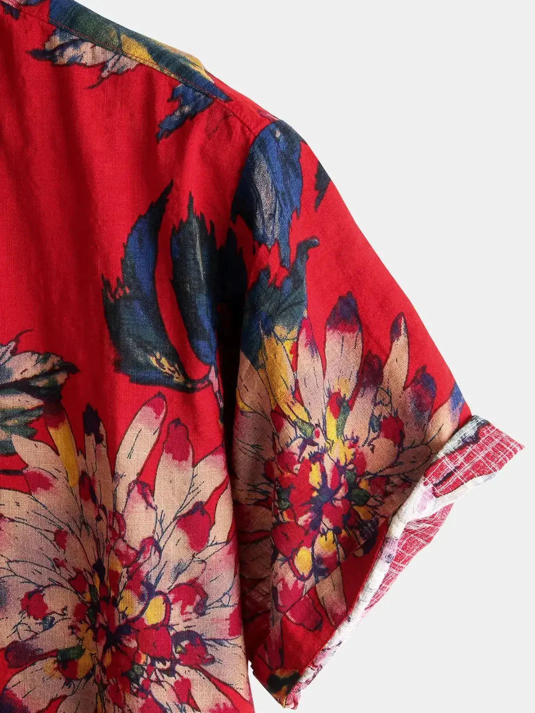 Red Retro Floral Cotton Tropical Hawaiian Shirt at Dan Flashes - Image 3